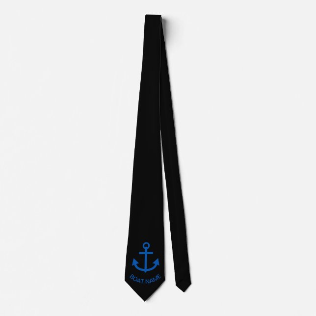Anchor Blue Personalized Your Boat Name Black Tie (Front)
