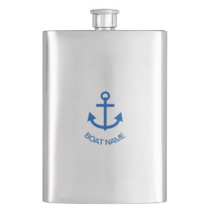 Anchor Blue Personalized Your Boat Name Hip Flask