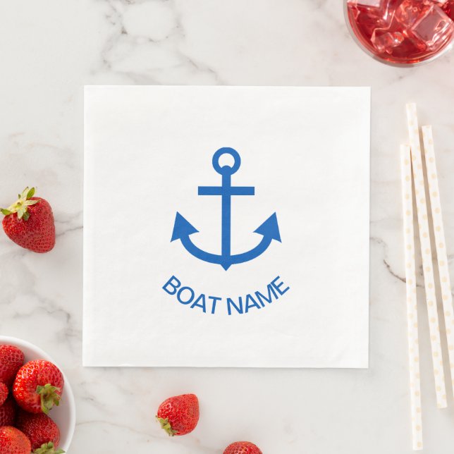Anchor Blue Personalized Your Boat Name Napkin (Insitu)