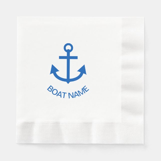 Anchor Blue Personalized Your Boat Name Napkin (Front)