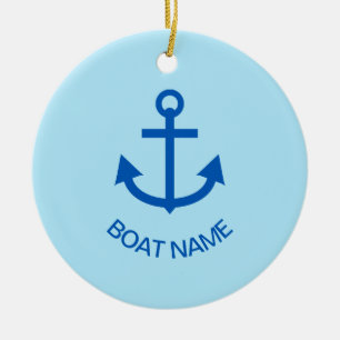 Anchor Blue Personalized Your Boat Name Pale Blue Ceramic Ornament