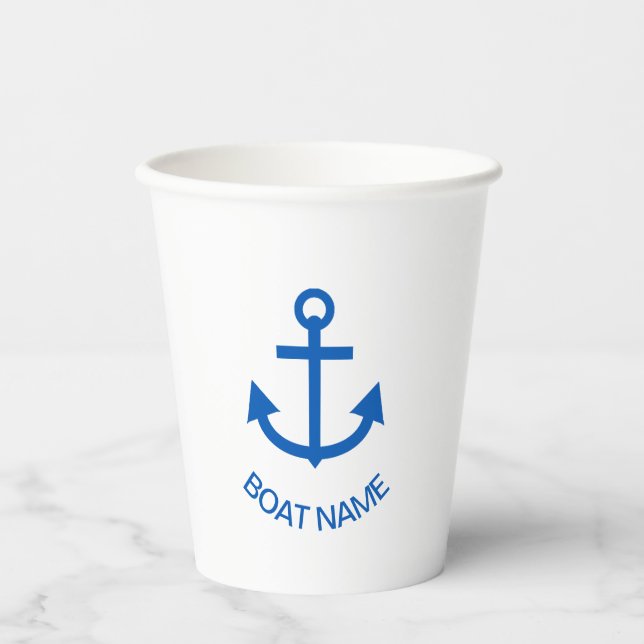Anchor Blue Personalized Your Boat Name Paper Cups (Front)