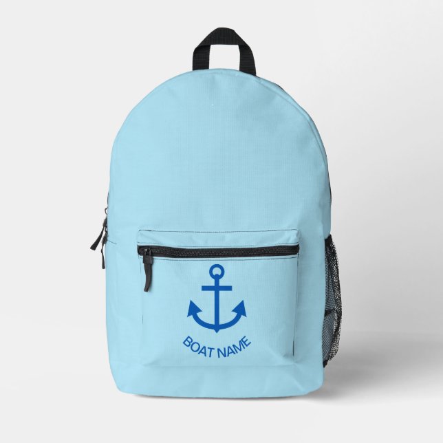 Anchor Blue Personalized Your Boat Name Printed Backpack (Front)