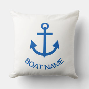 Anchor Blue Personalized Your Boat Name Throw Pillow