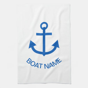 Anchor Blue Personalized Your Boat Name White Kitchen Towel