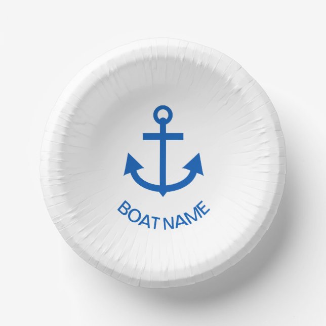Anchor Blue Personalized Your Boat Name White Paper Plate (Front)