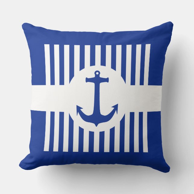 Anchor blue & stripes + your ideas throw pillow (Front)