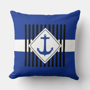 Anchor blue & stripes + your ideas throw pillow