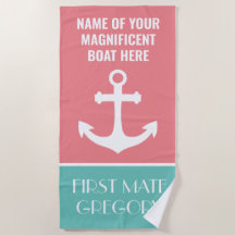 Anchor Boat Name Personalized Nautical Beach Towel