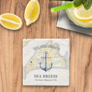 Anchor Boat Name Welcome Aboard Martha's Vineyard Stone Coaster