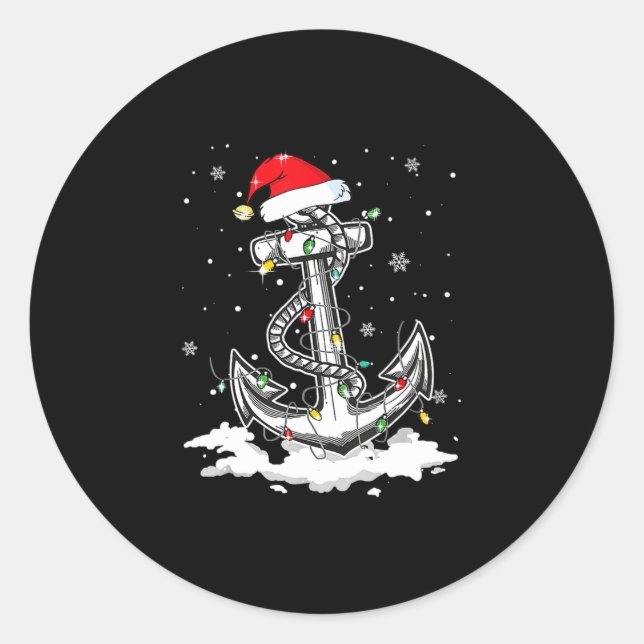 Anchor Boating Sailing Christmas Santa Hat Lights. Classic Round Sticker (Front)