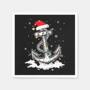 Anchor Boating Sailing Christmas Santa Hat Lights. Napkin