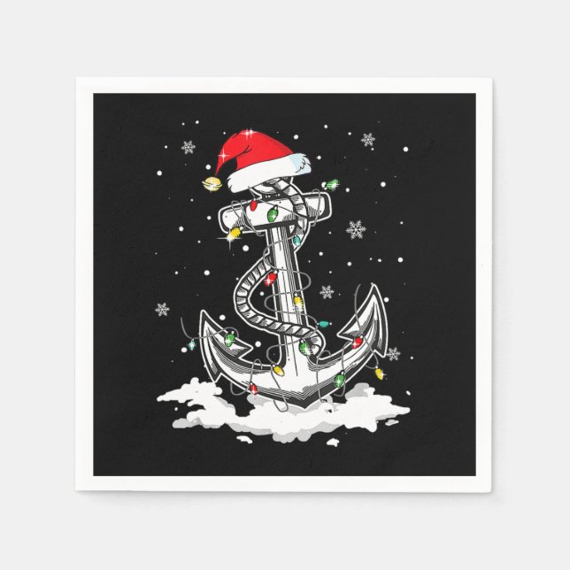 Anchor Boating Sailing Christmas Santa Hat Lights. Napkin (Front)