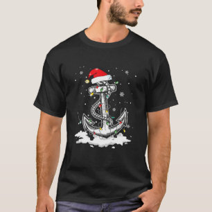 Anchor Boating Sailing Christmas Santa Hat Lights T-Shirt