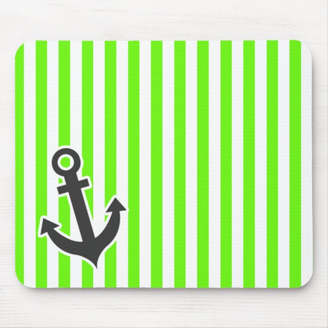 Anchor; Bright Green Stripes; Striped Mouse Pad (Front)