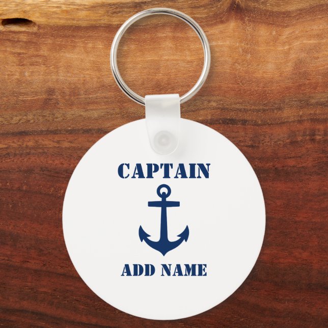 Anchor Captain Add Name Boat Name Photo Back White Keychain (Front)