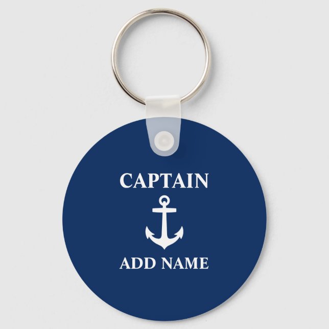 Anchor Captain Add Name or Boat Name Blue Keychain (Front)