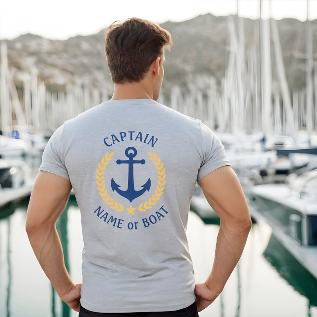 Anchor Captain Boat Name Gold Laurel Two Sided T-Shirt (Creator Uploaded)