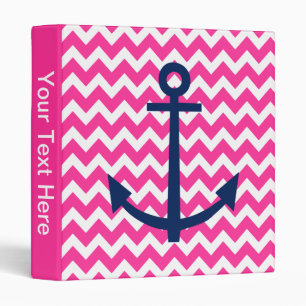 Anchor Chevron Nautical Pink and Navy Binder