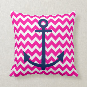 Anchor Chevron Nautical Pink and Navy Throw Pillow