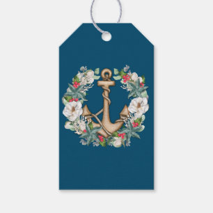 Anchor & Christmas Wreath   Dark Teal Gift Tag