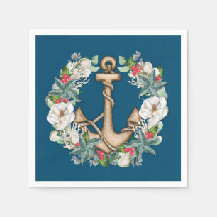 Anchor & Christmas Wreath Dark Teal Napkin