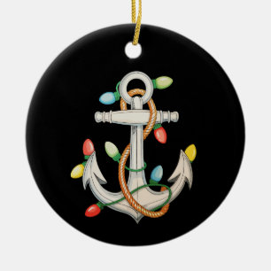 Anchor Christmas Xmas Lights Sailing Cruise Boat Ceramic Ornament