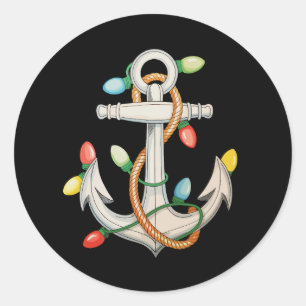Anchor Christmas Xmas Lights Sailing Cruise Boat Classic Round Sticker