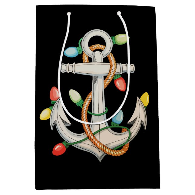 Anchor Christmas Xmas Lights Sailing Cruise Boat Medium Gift Bag (Front)