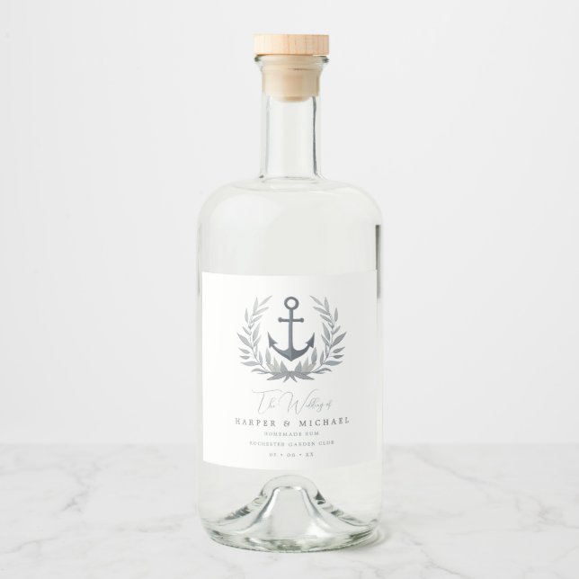 Anchor coastal personalized wedding liquor bottle label (Front)