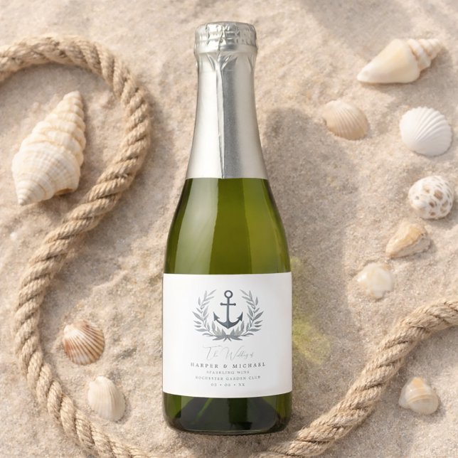 Anchor coastal personalized wedding sparkling wine label (Coastal wedding, personalized wine bottle label featuring an anchor.
)