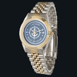 Anchor Compass Stars Captain Boat or Name Navy Watch<br><div class="desc">A Nautical Anchor Compass and Stars with Captain Rank or other title and Your Name or Boat Name on a Stylish Wrist Watch. This personalized Pocket Watch will not just time but also is a fun conversation piece. Perfect for Father's Day but also makes a great gift for any occasion....</div>