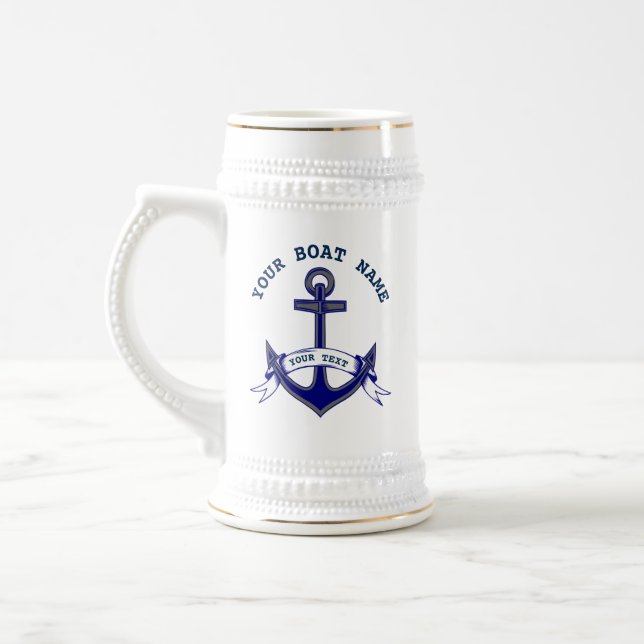 Anchor Custom Nautical Navy Beer Stein (Left)