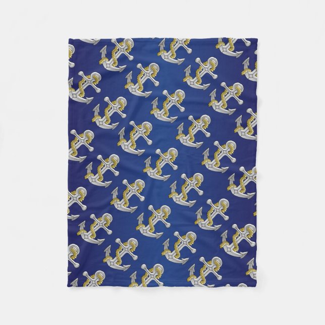Anchor Design Navy Blue Fleece Blanket (Front)