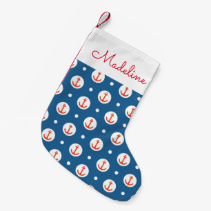 Anchor Dots   Add Your Name Small Christmas Stocking
