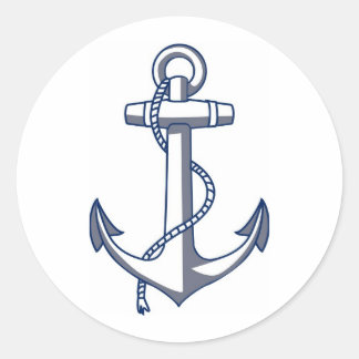 Anchor Drawing Nautical Wedding Theme Navy Blue Classic Round Sticker