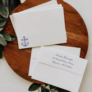 Anchor Elegant Navy Blue Nautical Wedding Envelope