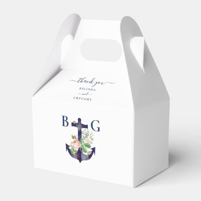 Anchor Floral Nautical Summer Wedding  Favor Box (Front Side)