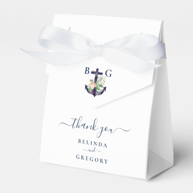 Anchor Floral Nautical Summer Wedding  Favor Box (Front Side)