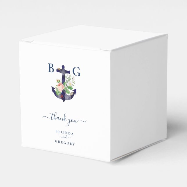 Anchor Floral Nautical Summer Wedding  Favor Box (Front Side)