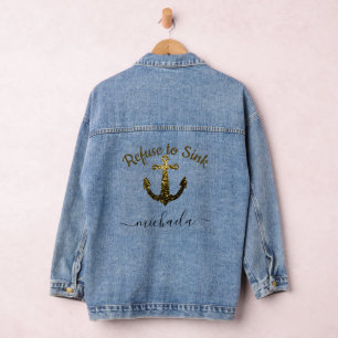 Anchor Gold faux sparkles Custom name text Denim Jacket