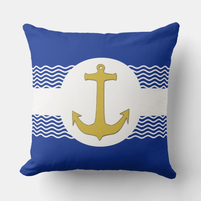 Anchor gold & waves + your ideas throw pillow (Front)