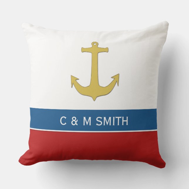 Anchor gold + your background & ideas outdoor pillow (Front)