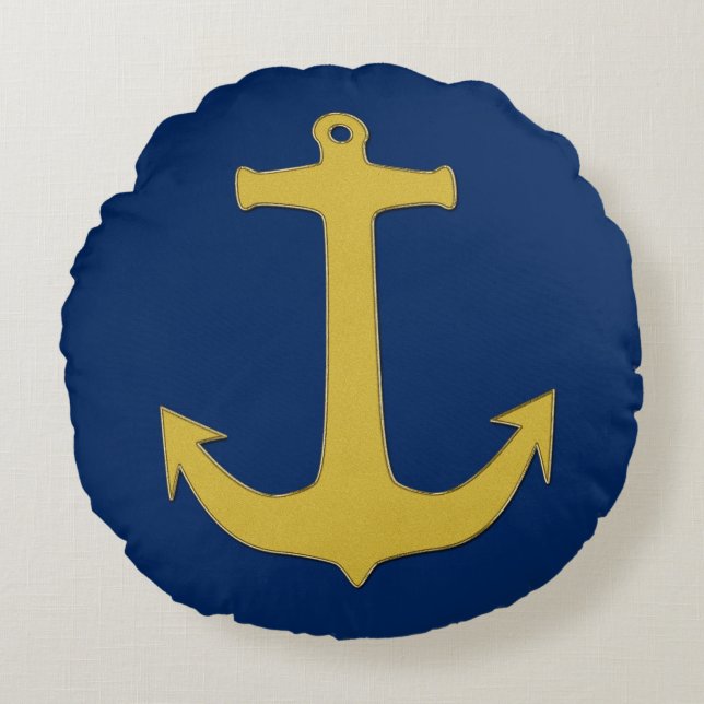 Anchor gold + your background & ideas round pillow (Front)