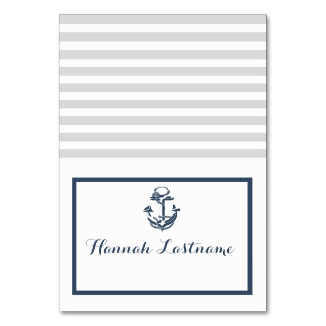 Anchor Grey and Navy Blue Nautical Seating Card (Front)