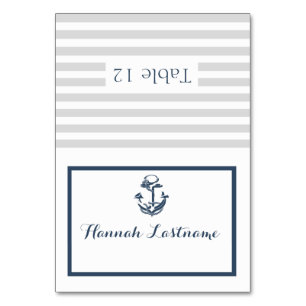 Anchor Grey and Navy Blue Nautical Seating Card