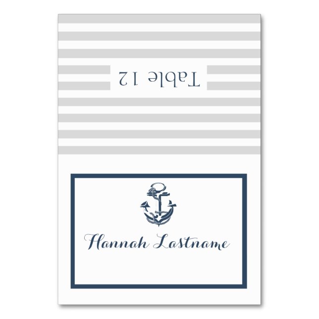 Anchor Grey and Navy Blue Nautical Seating Card (Front)