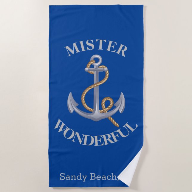 Anchor Grey Nautical Beach Towel (Front)