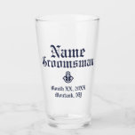 Anchor Groomsman Pint Glass Gift<br><div class="desc">Perfectly nautical and classic personalized groomsman pint tumbler glass with anchor detail in simple and chic navy in Old English style</div>