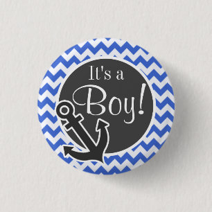 Anchor; Han Blue Chevron Stripes 1 Inch Round Button